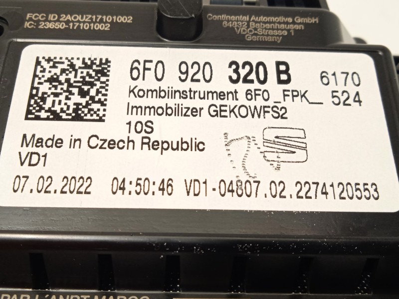 Recambio de cuadro instrumentos para seat arona (kj7, kjp) 1.0 tsi referencia OEM IAM 6F0920320B  A3C0793100101