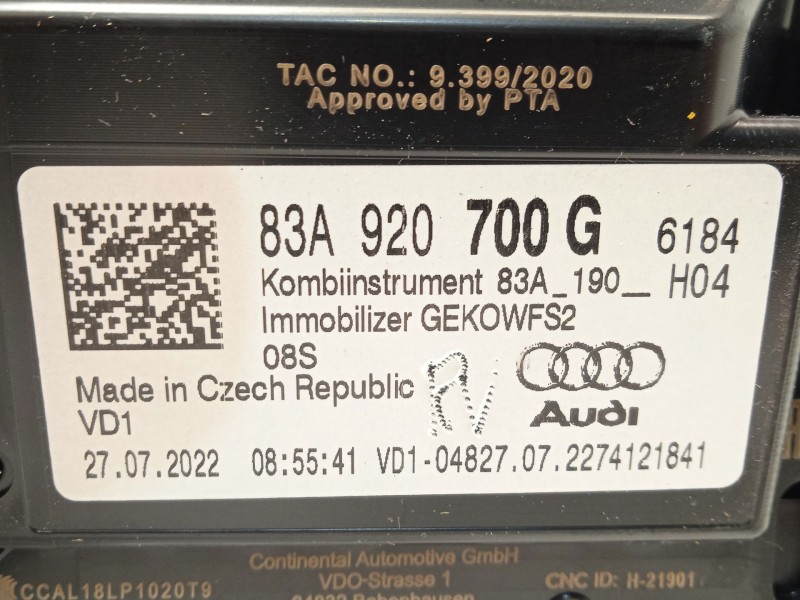 Recambio de cuadro instrumentos para audi q3 sportback (f3n) 35 tfsi mild hybrid referencia OEM IAM 83A920700G  A3C1074140001