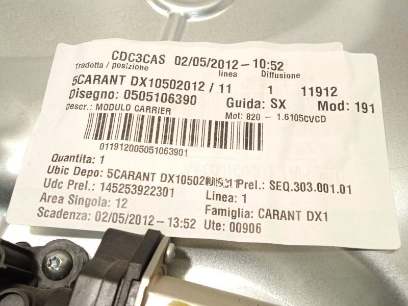 Recambio de elevalunas delantero derecho para alfa romeo giulietta (191) progression referencia OEM IAM 505106390  