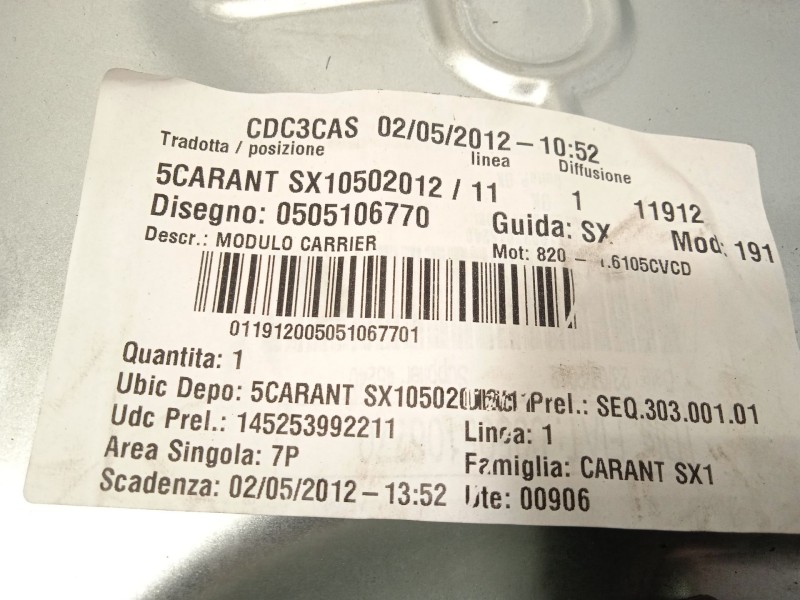 Recambio de elevalunas delantero izquierdo para alfa romeo giulietta (191) progression referencia OEM IAM 505106770  