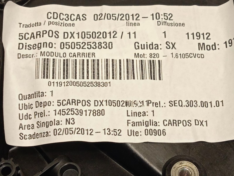 Recambio de elevalunas trasero derecho para alfa romeo giulietta (191) progression referencia OEM IAM 505253830  