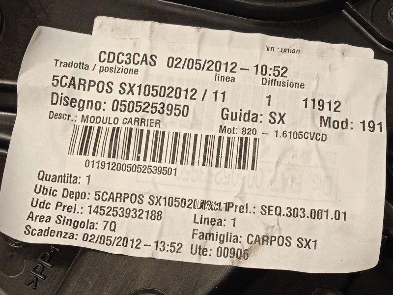 Recambio de elevalunas trasero izquierdo para alfa romeo giulietta (191) progression referencia OEM IAM 505253950  