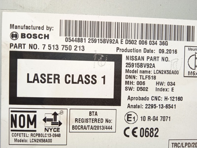 Recambio de sistema navegacion gps para nissan juke (f15) 1.5 dci referencia OEM IAM 25915BV92A  7513750213