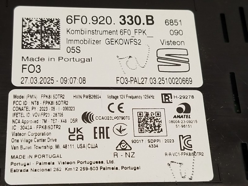 Recambio de cuadro instrumentos para seat ibiza v (kj1, kjg) 1.0 tsi referencia OEM IAM 6F0920330B  