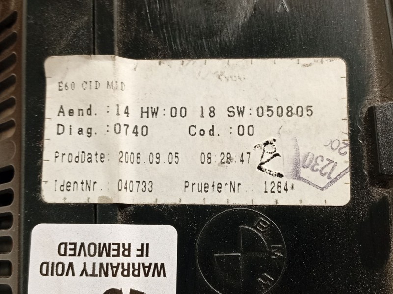 Recambio de pantalla multifuncion para bmw 5 (e60) 520 d referencia OEM IAM 65826989395  65829114353