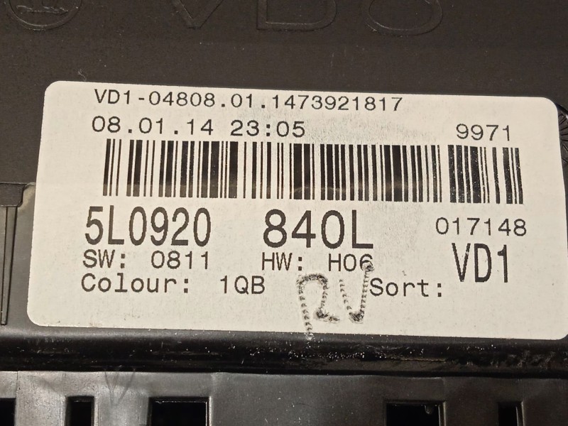 Recambio de cuadro instrumentos para skoda yeti (5l) 1.4 tsi referencia OEM IAM 5L0920840L  