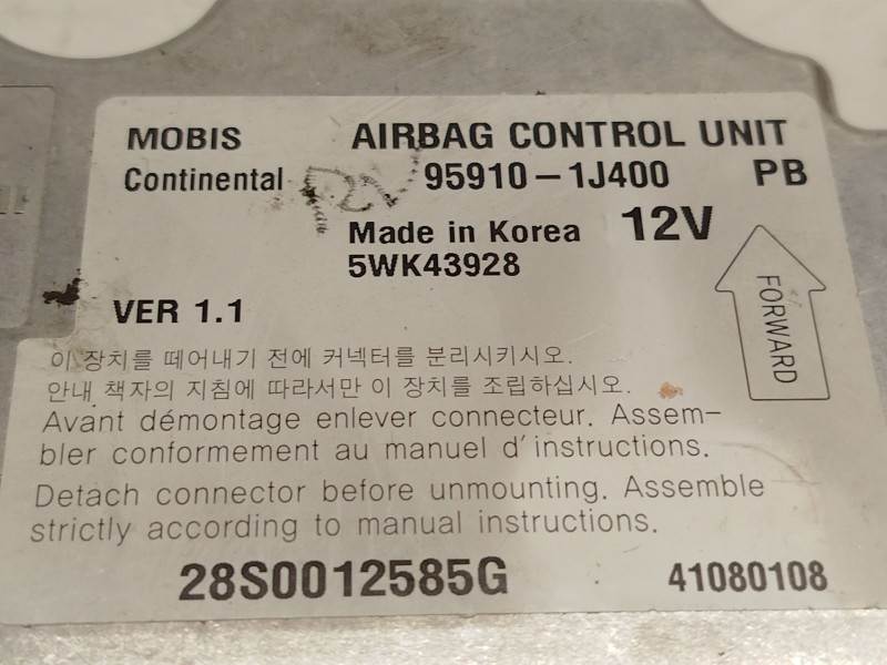 Recambio de centralita airbag para hyundai i20 i (pb, pbt) 1.2 referencia OEM IAM 959101J400  5WK43928