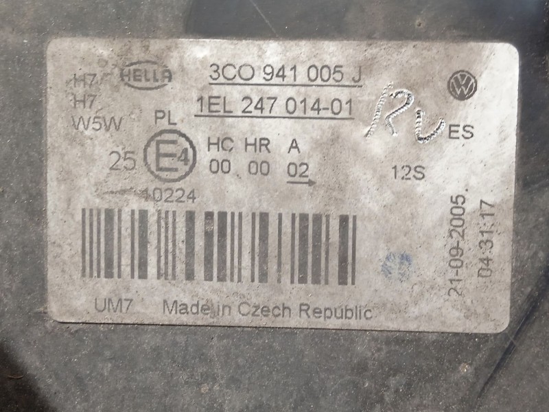 Recambio de faro izquierdo para volkswagen passat b6 (3c2) 2.0 fsi referencia OEM IAM 3C0941005J  1EL24701401
