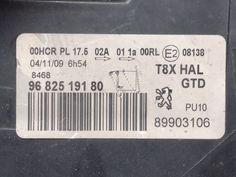 Recambio de faro izquierdo para peugeot 5008 (0u_, 0e_) 1.6 hdi referencia OEM IAM 9682519180 6208N9 89903106