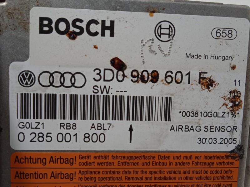 Recambio de centralita airbag para volkswagen touareg (7la) 2.5 tdi referencia OEM IAM 3D0909601F 3D0909601F00B 0285001800