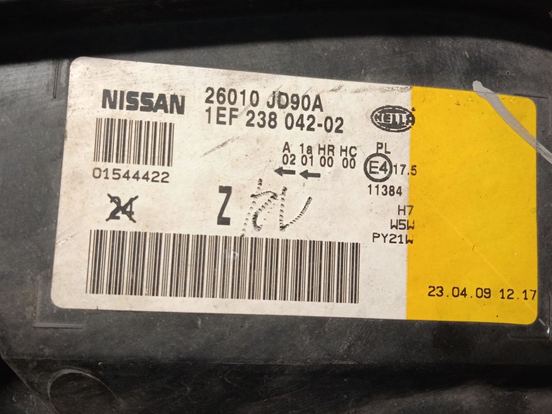 Recambio de faro derecho para nissan qashqai i (j10, nj10) 2.0 dci referencia OEM IAM 26010JD90A  1EF23804202