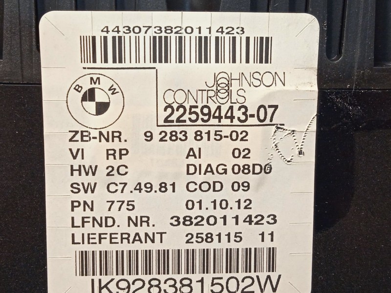 Recambio de cuadro instrumentos para bmw x1 (e84) sdrive 18 d referencia OEM IAM 9283815 62109283815 2259443