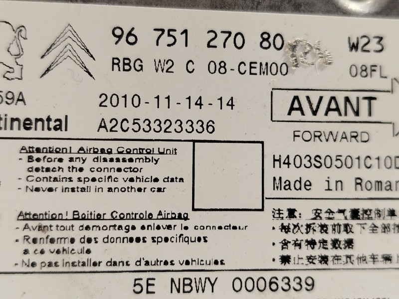 Recambio de centralita airbag para peugeot 508 i (8d_) 2.2 hdi referencia OEM IAM 9675127080  A2C53323336