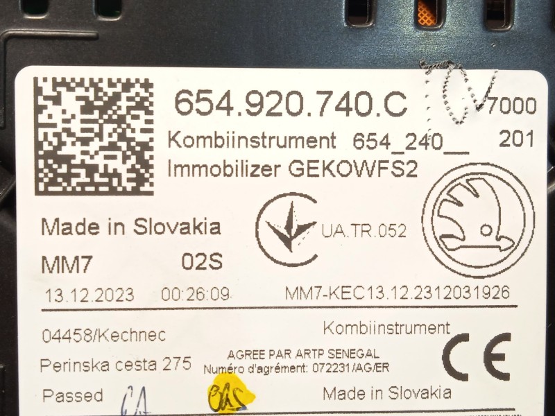 Recambio de cuadro instrumentos para skoda kamiq (nw4) 1.0 tsi referencia OEM IAM 654920740C  