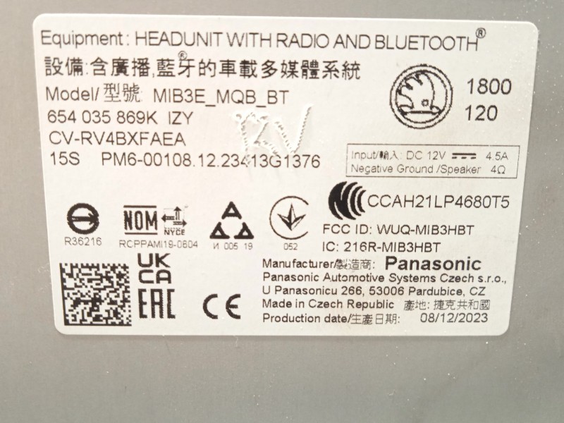 Recambio de sistema audio / radio cd para skoda kamiq (nw4) 1.0 tsi referencia OEM IAM 654035869K 654035869KIZY 