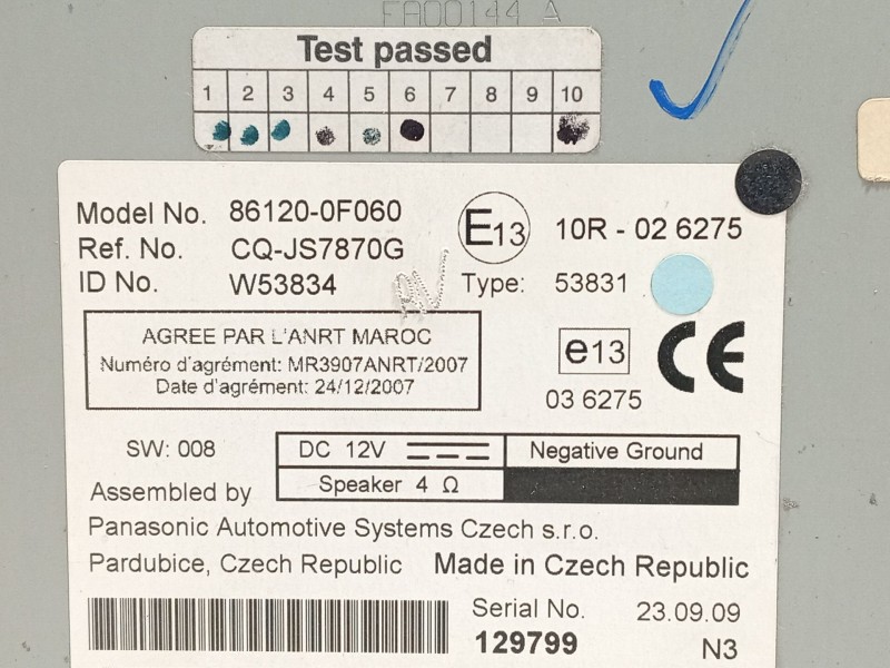 Recambio de sistema audio / radio cd para toyota verso (_r2_) 2.0 d-4d (aur20_) referencia OEM IAM 861200F060  