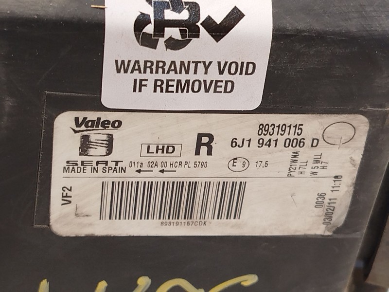 Recambio de faro derecho para seat ibiza iv sc (6j1, 6p5) 1.6 tdi referencia OEM IAM 6J1941006D  89319115