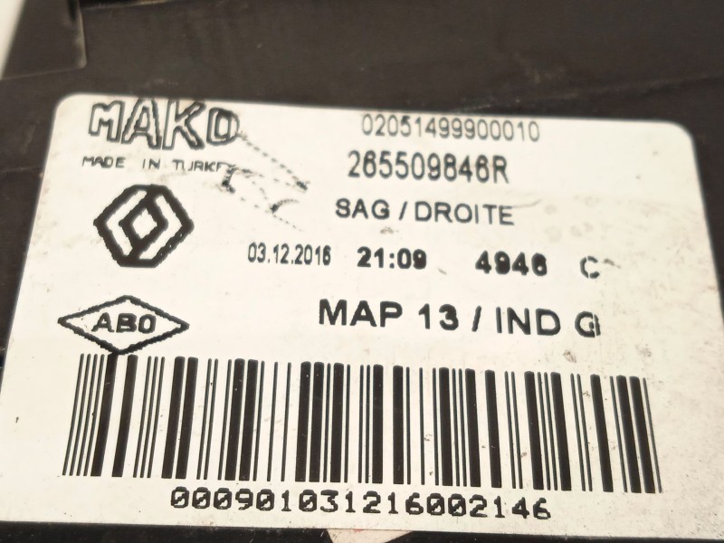 Recambio de piloto trasero derecho para renault clio iv (bh_) 0.9 tce 90 referencia OEM IAM 265509846R  