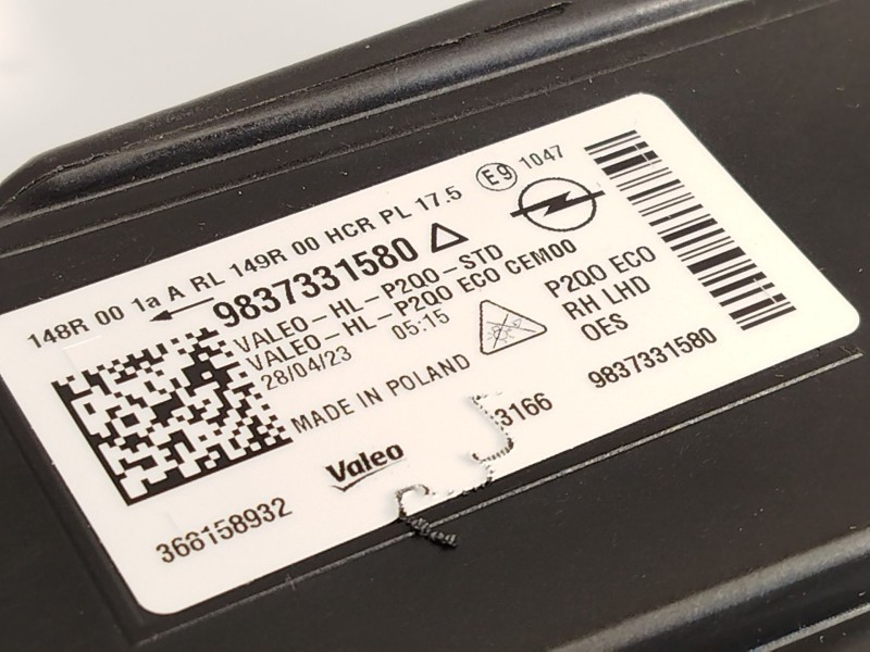 Recambio de faro derecho para opel mokka 1.2 (76) referencia OEM IAM 9837331580  368158932