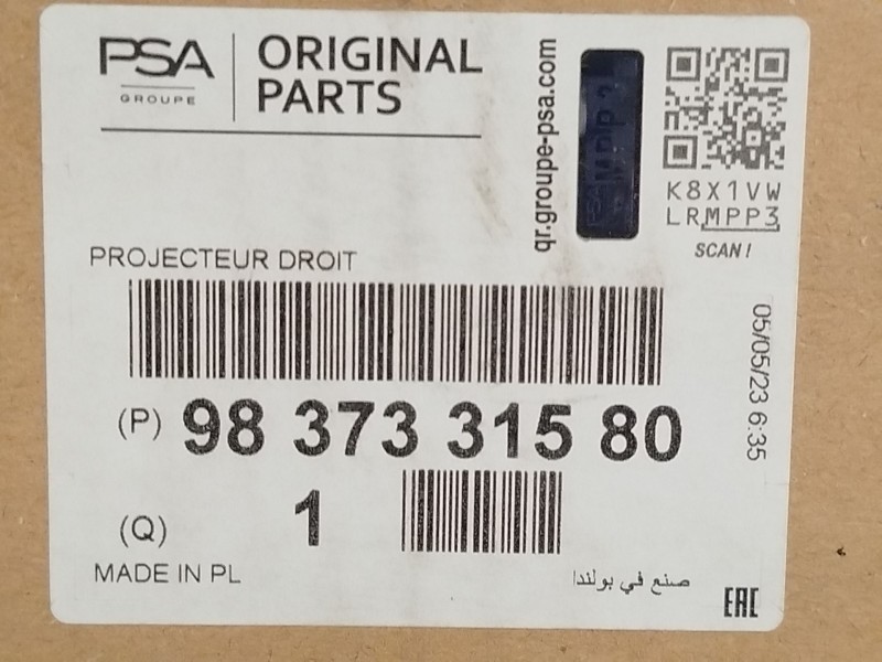 Recambio de faro derecho para opel mokka 1.2 (76) referencia OEM IAM 9837331580  368158932