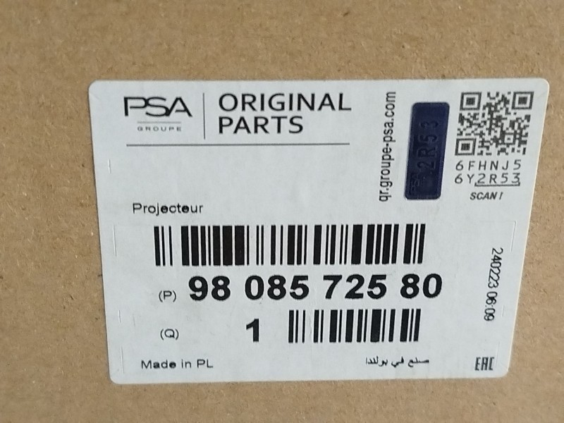 Recambio de faro derecho para peugeot expert combi standard referencia OEM IAM 9808572580  
