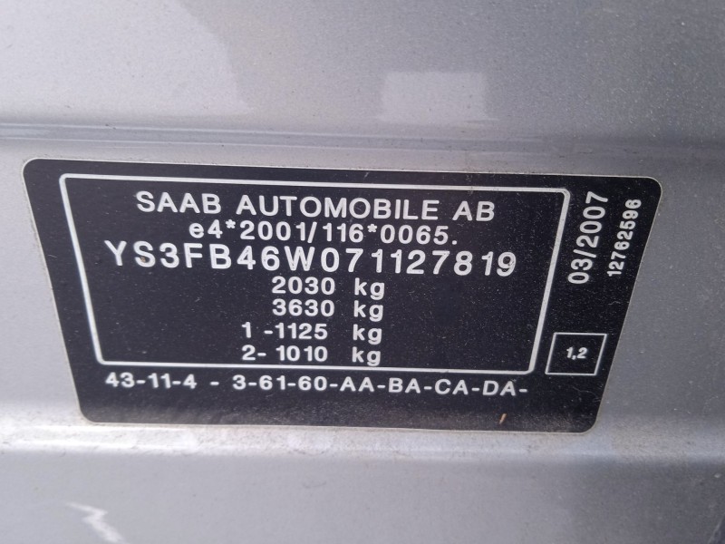 saab 9-3 (ys3f, e79, d79, d75) del año 2007