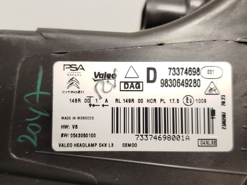 Recambio de faro derecho para citroën c4 iii 1.2 referencia OEM IAM 9830649280  73374698