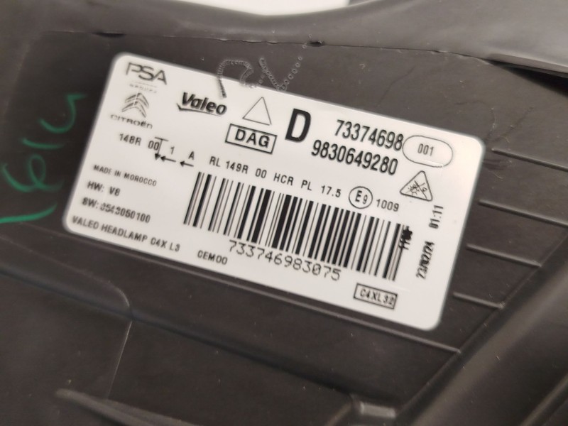 Recambio de faro derecho para citroën c4 iii 1.2 referencia OEM IAM 9830649280  73374698