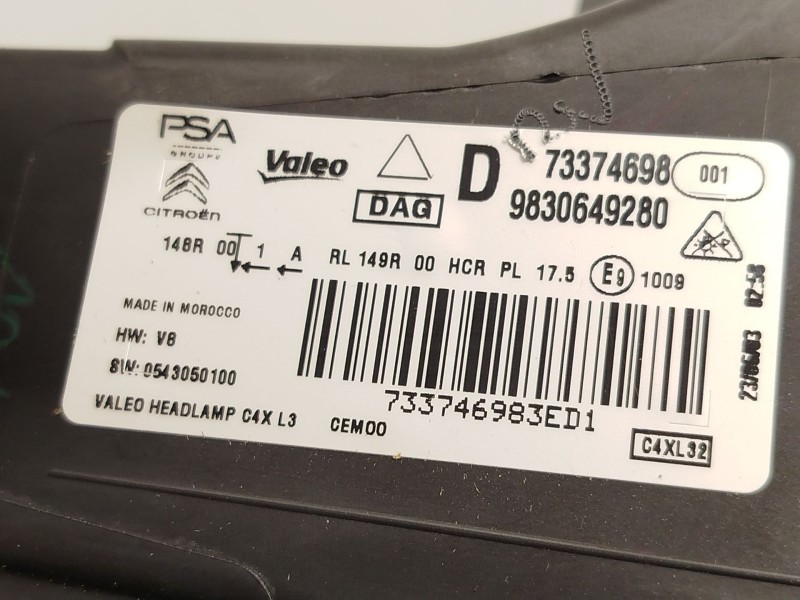 Recambio de faro derecho para citroën c4 iii 1.2 referencia OEM IAM 9830649280  73374698