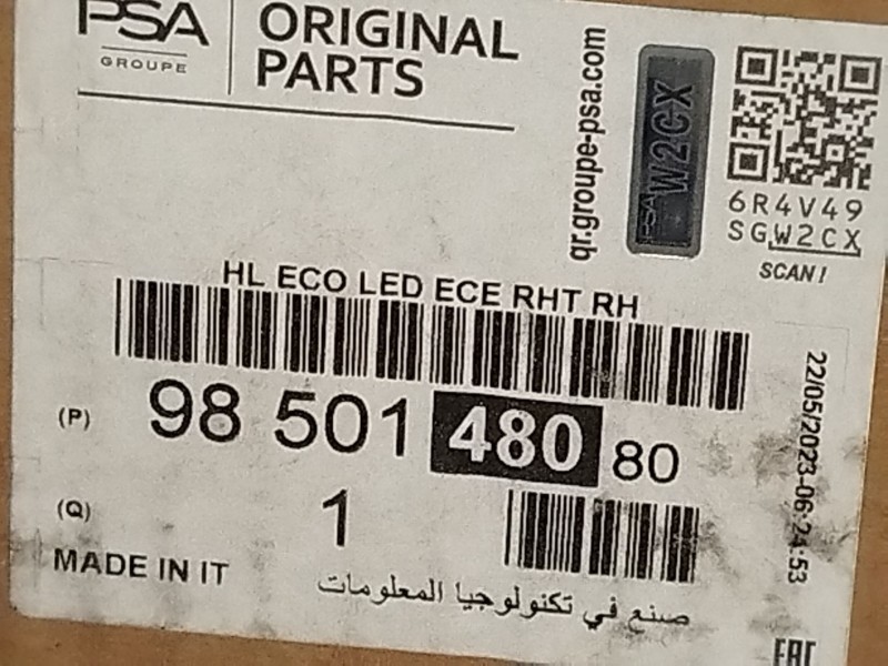 Recambio de faro derecho para opel grandland / grandland x (a18, p1uo) 1.2 (75) referencia OEM IAM 9850148080  