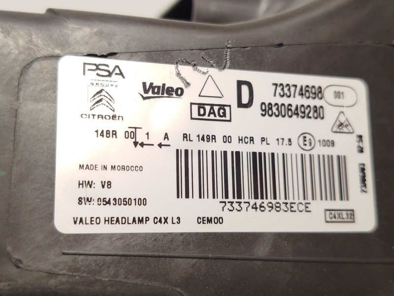 Recambio de faro derecho para citroën c4 iii 1.2 referencia OEM IAM 9830649280  73374698