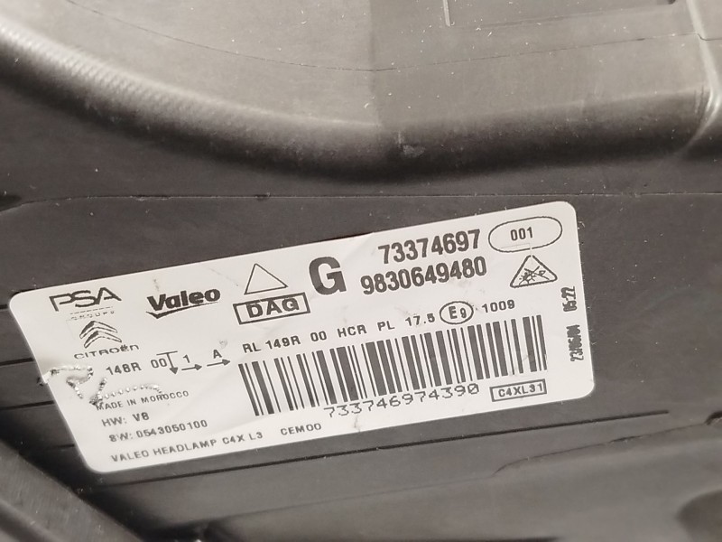 Recambio de faro izquierdo para citroën c4 iii 1.2 referencia OEM IAM 9830649480  73374697
