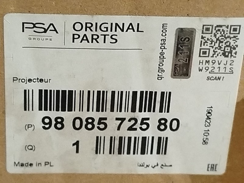 Recambio de faro derecho para peugeot expert combi standard referencia OEM IAM 9808572580  