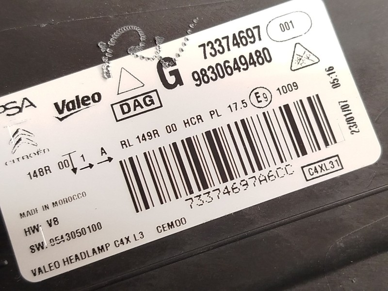 Recambio de faro izquierdo para citroën c4 iii 1.2 referencia OEM IAM 9830649480  73374697