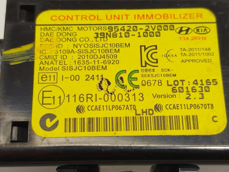 Recambio de centralita inmovilizador para hyundai tucson (tl, tle) 1.6 gdi referencia OEM IAM 954202V000  39N8101000