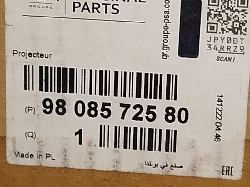 Recambio de faro derecho para peugeot expert combi standard referencia OEM IAM 9808572580  