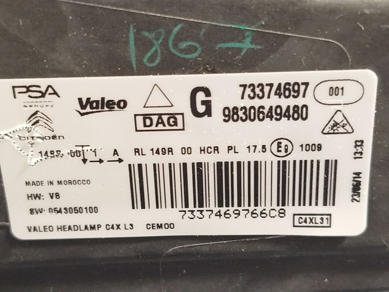 Recambio de faro izquierdo para citroën c4 iii 1.2 referencia OEM IAM 9830649480  73374697