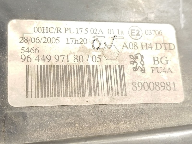 Recambio de faro derecho para peugeot 1007 (km_) 1.4 hdi referencia OEM IAM 9644997180 620649 89008981