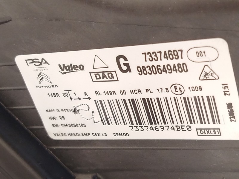 Recambio de faro izquierdo para citroën c4 iii 1.2 referencia OEM IAM 9830649480  73374697