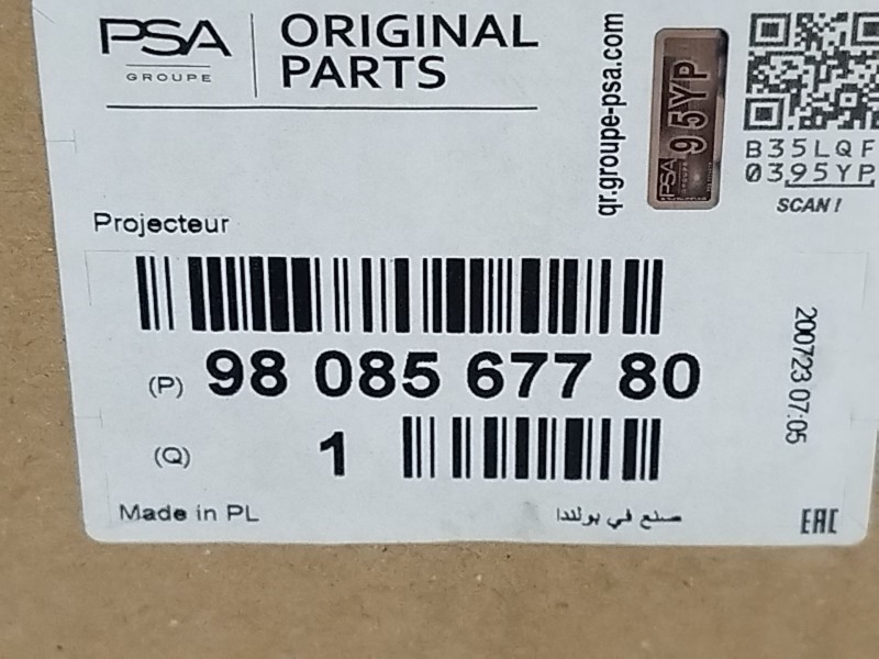 Recambio de faro izquierdo para citroën jumpy fugón confort xl referencia OEM IAM 9808567780  