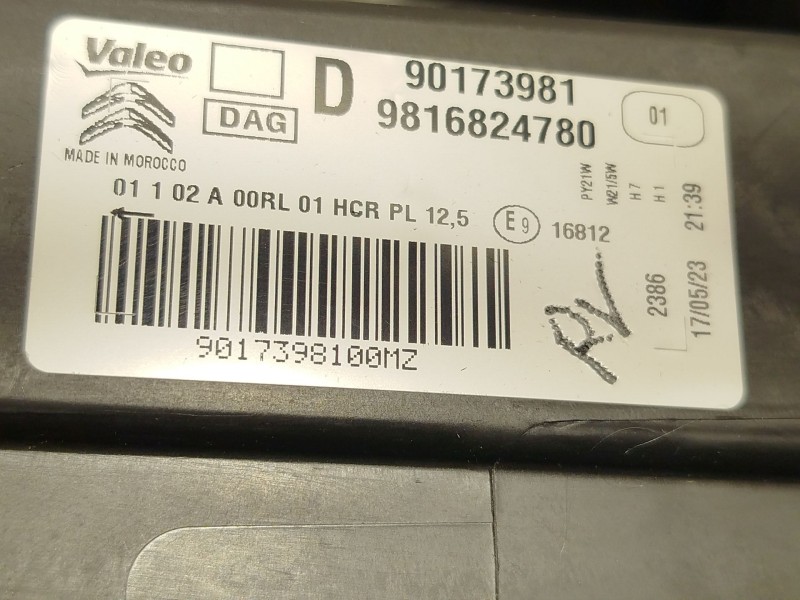 Recambio de faro derecho para citroën berlingo furgoneta/monovolumen (k9) e-berlingo referencia OEM IAM 9816824780  90173981