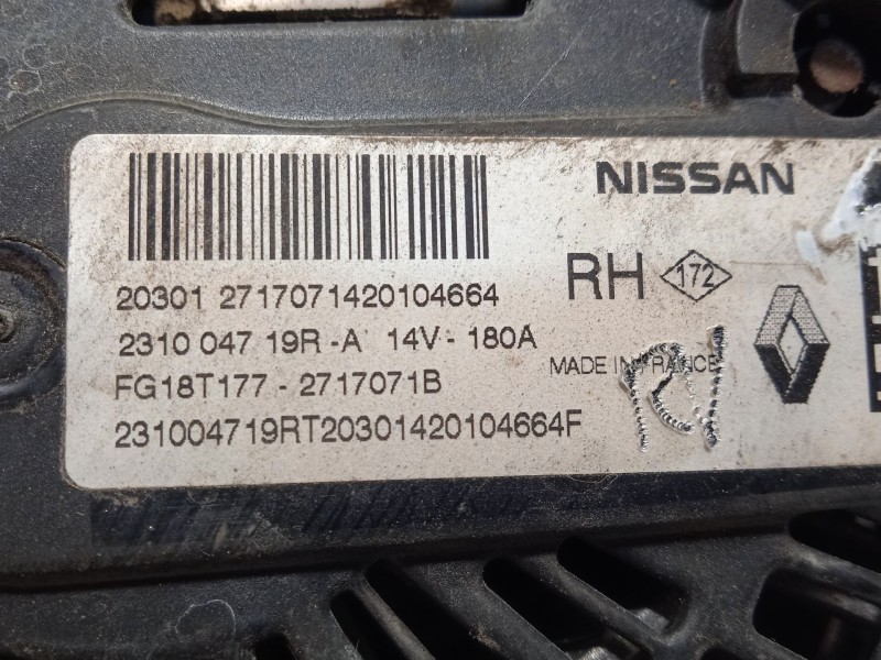 Recambio de alternador para nissan qashqai ii (j11, j11_) 1.5 dci referencia OEM IAM 231004719R  FG18T177