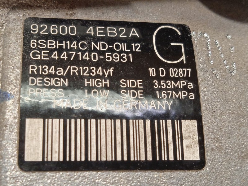 Recambio de compresor aire acondicionado para nissan qashqai ii (j11, j11_) 1.5 dci referencia OEM IAM 926004EB2A  4471405931