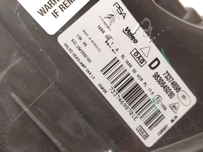 Recambio de faro derecho para citroën c4 iii 1.2 referencia OEM IAM 9830649280  73374698