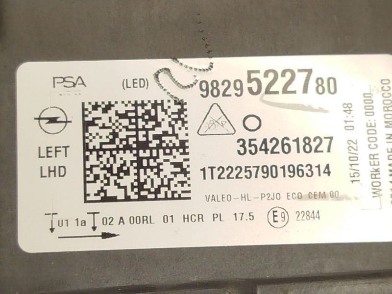 Recambio de faro izquierdo para opel corsa f (p2jo) 1.2 (68) referencia OEM IAM 9829522780  354261827