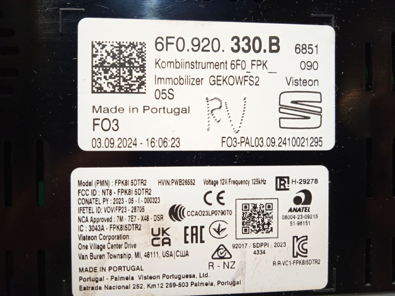 Recambio de cuadro instrumentos para seat ibiza v (kj1, kjg) 1.0 tsi referencia OEM IAM 6F0920330B  