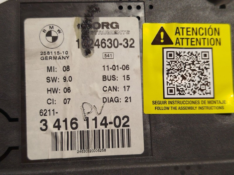 Recambio de cuadro instrumentos para bmw x3 (e83) 3.0 d referencia OEM IAM 62113416114 3416114 1024630