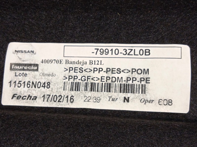 Recambio de bandeja trasera para nissan pulsar hatchback (c13) 1.5 dci referencia OEM IAM 799103ZL0B  