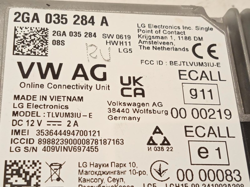 Recambio de modulo electronico para seat ibiza v (kj1, kjg) 1.0 tsi referencia OEM IAM 2GA035284A  