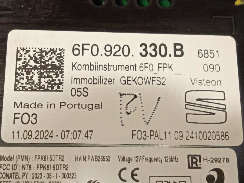 Recambio de cuadro instrumentos para seat ibiza v (kj1, kjg) 1.0 tsi referencia OEM IAM 6F0920330B  